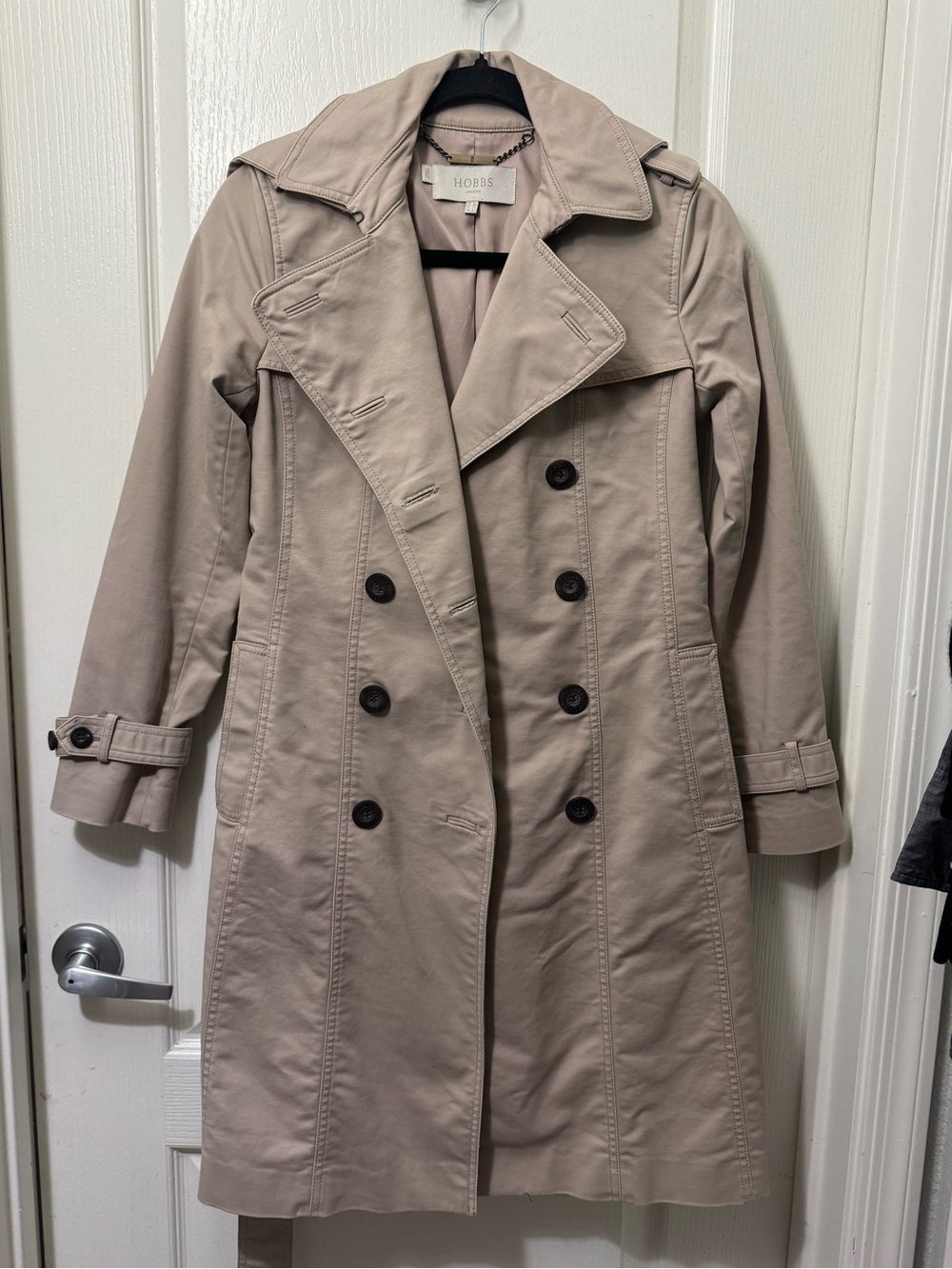 Hobbs Sandstone Double-Breasted Trench Coat